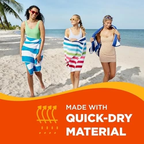BEN KAUFMAN SALES CO Oversized Striped Cotton Beach & Pool Towels 6 Pack | Soft, Absorbent & Quick-Drying thumbnail 4