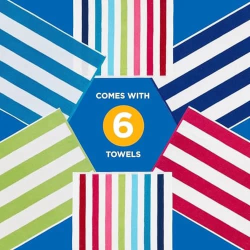 BEN KAUFMAN SALES CO Oversized Striped Cotton Beach & Pool Towels 6 Pack | Soft, Absorbent & Quick-Drying thumbnail 6