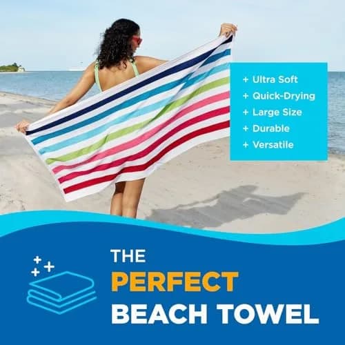 BEN KAUFMAN SALES CO Oversized Striped Cotton Beach & Pool Towels 6 Pack | Soft, Absorbent & Quick-Drying thumbnail 2