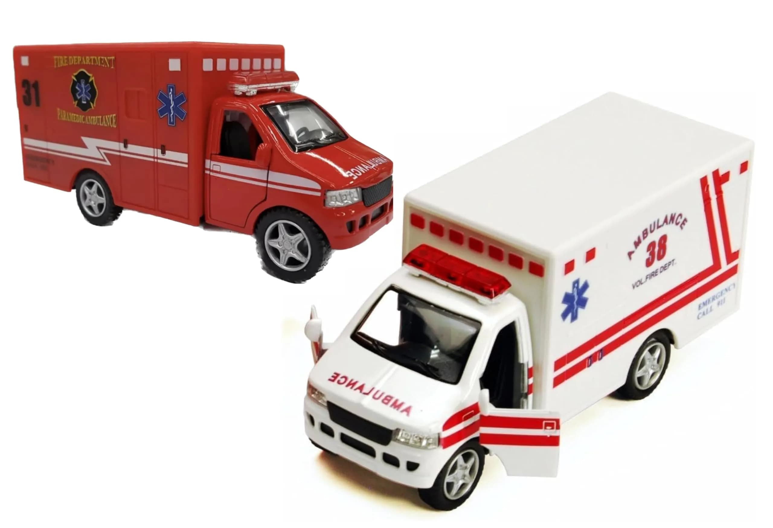 KiNSMART Rescue Team Ambulance 12.7cm (5") Die Cast Metal with Pullback Action | ASTM-Tested Toy Vehicle — 2set