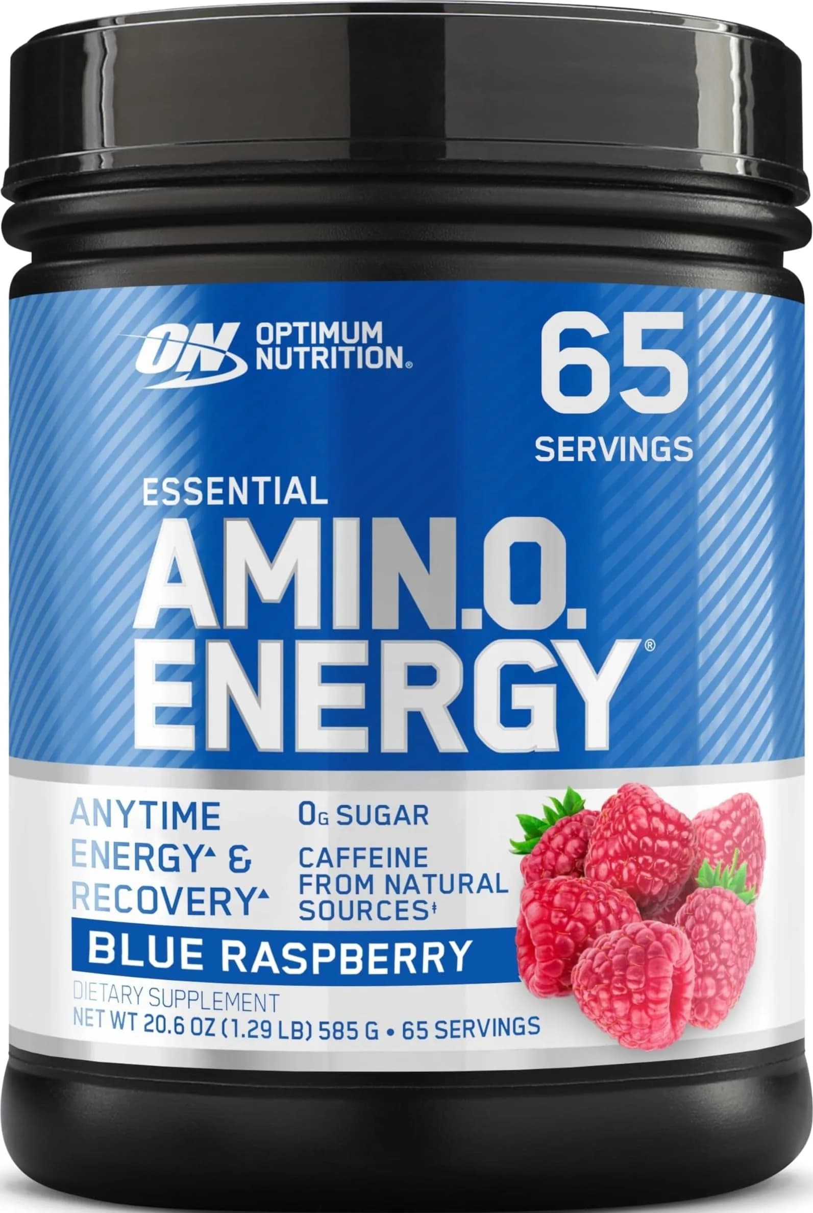 Optimum Nutrition Amino Energy Blue Raspberry Powder | 5g Amino Blend, 100mg Caffeine, 65 Servings (20.6 oz / 584 g)