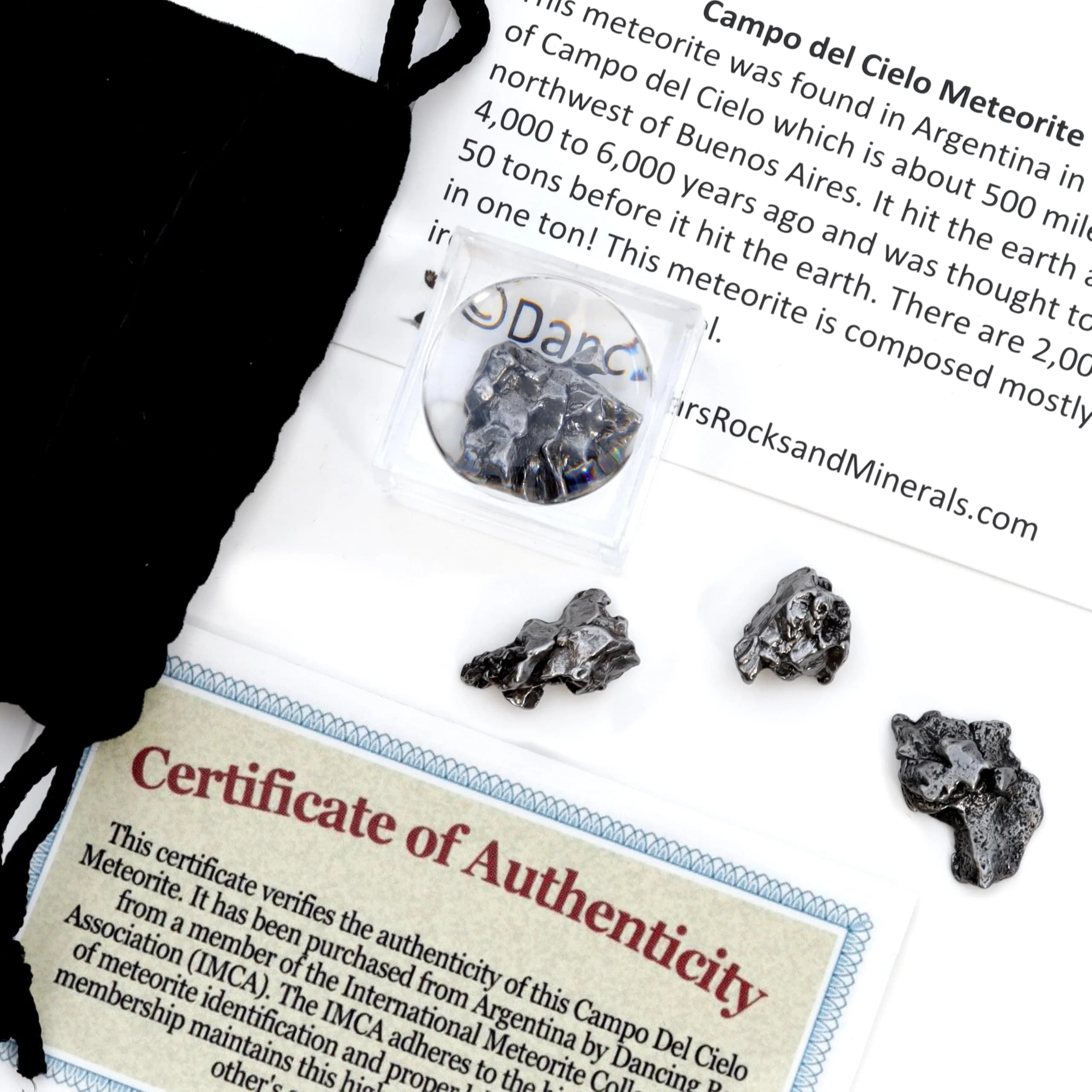 DANCING BEAR Meteorite from Space, 3 pcs Campo del Cielo with Magnifying Box & Certificate | Genuine Iron-Nickel Meteorites (3/8-1/2 inch) - main product image