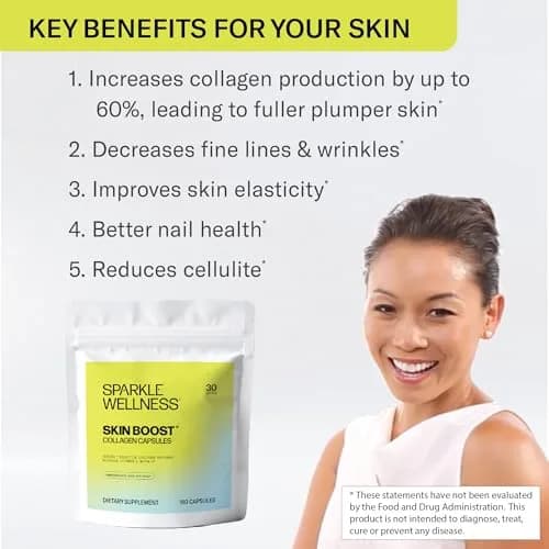 Sparkle Wellness VERISOL Collagen Peptides Capsules for Skin, Hair & Nails | 2500mg Collagen & Vitamin C, 180 Pills, 30 Days thumbnail 6