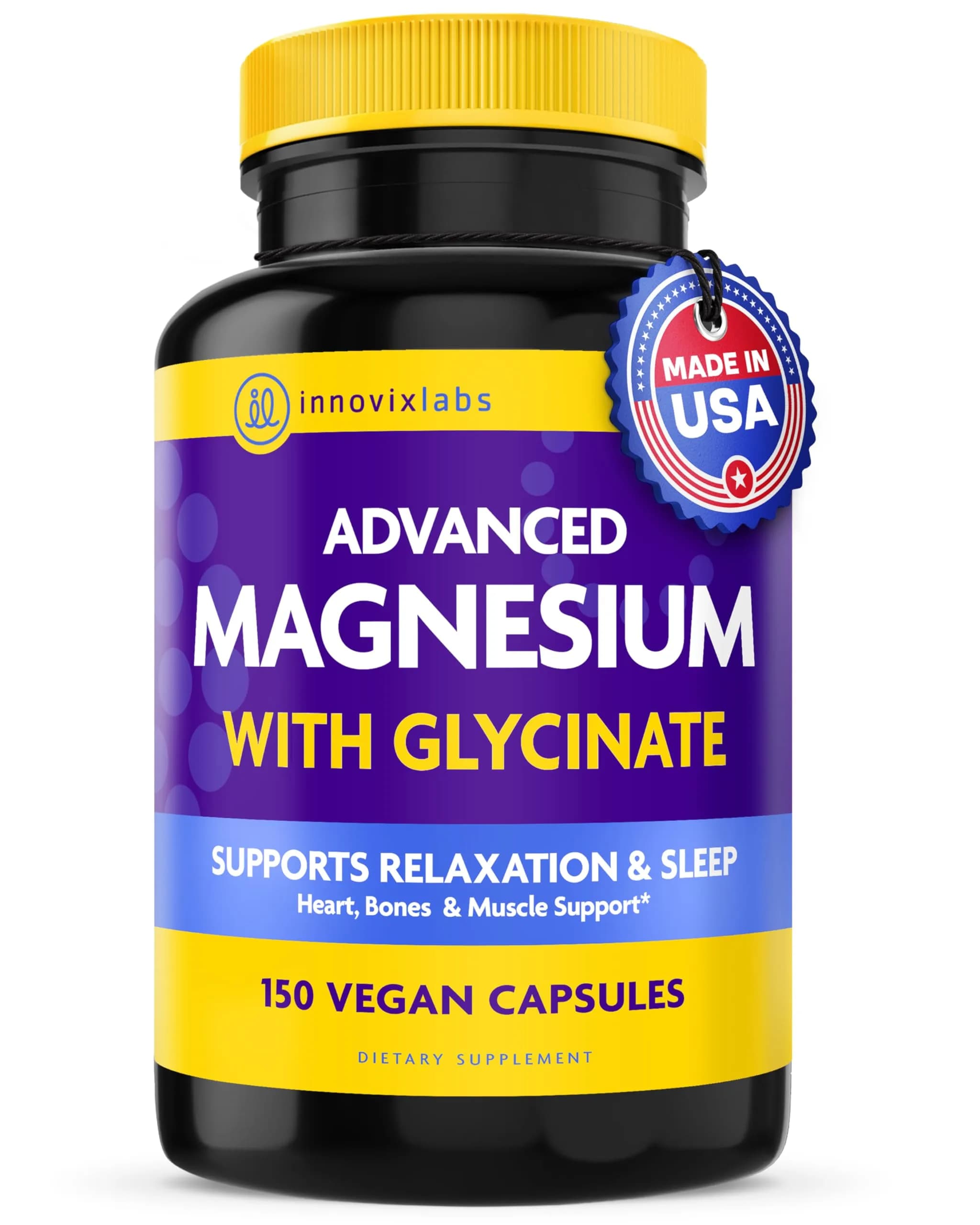 InnovixLabs 2in1 Magnesium Glycinate & Magnesium Malate 210mg | Supports Relaxation & Sleep, Vegan, 150 Capsules