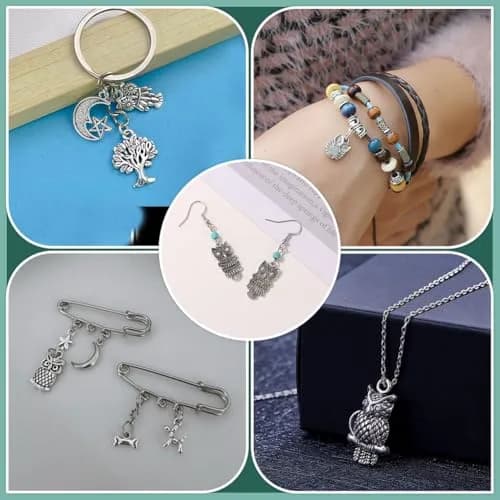 PH PandaHall 50pcs Tibetan Owl Charms Antique Silver | Mixed Style Animal Pendants for Jewelry Making thumbnail 6