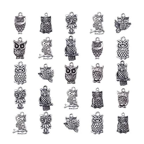 PH PandaHall 50pcs Tibetan Owl Charms Antique Silver | Mixed Style Animal Pendants for Jewelry Making thumbnail 7
