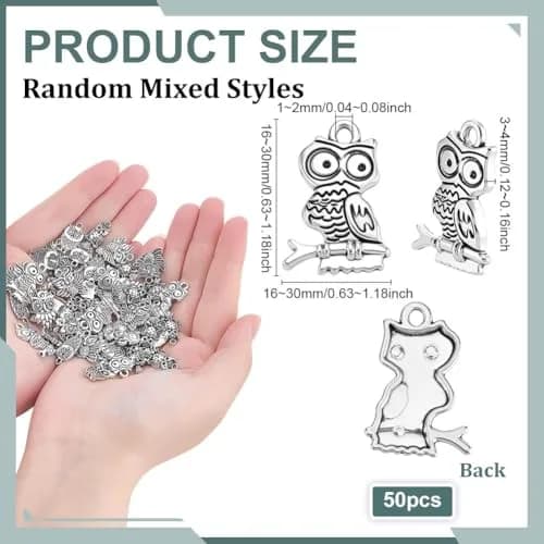 PH PandaHall 50pcs Tibetan Owl Charms Antique Silver | Mixed Style Animal Pendants for Jewelry Making thumbnail 2