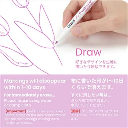 LEONIS Disappearing Ink Fabric Marking Pen Pink 5 Count Pack | Precise, Water Erasable, 500m Guarantee thumbnail 9