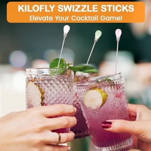 kilofly Rhinestone Party Stir Swizzle Stick Set of 4 | Elegant Stainless Steel Drink Stirrers with Rhinestones thumbnail 5