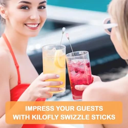 kilofly Rhinestone Party Stir Swizzle Stick Set of 4 | Elegant Stainless Steel Drink Stirrers with Rhinestones thumbnail 6