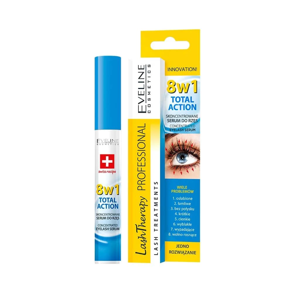 EVELINE COSMETICS Total Action 8 in 1 Eyelash Serum 10ml (0.34 Fl Oz) | Intensive Care for Weakened Lashes — multi colored