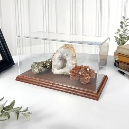 Plymor Clear Acrylic Display Case with Hardwood Base 10" W x 5" D x 5" H | Modern Showcase for Collectibles thumbnail 3