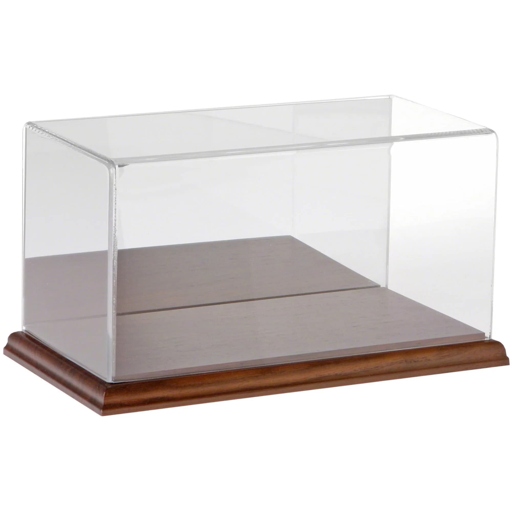 Plymor Clear Acrylic Display Case with Hardwood Base 10" W x 5" D x 5" H | Modern Showcase for Collectibles — Hardwood Base (Mirrored)