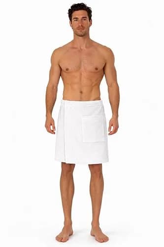 Turkish Linen Adjustable Body Wrap Towel for Men (White, One Size) | Absorbent & Comfortable thumbnail 1