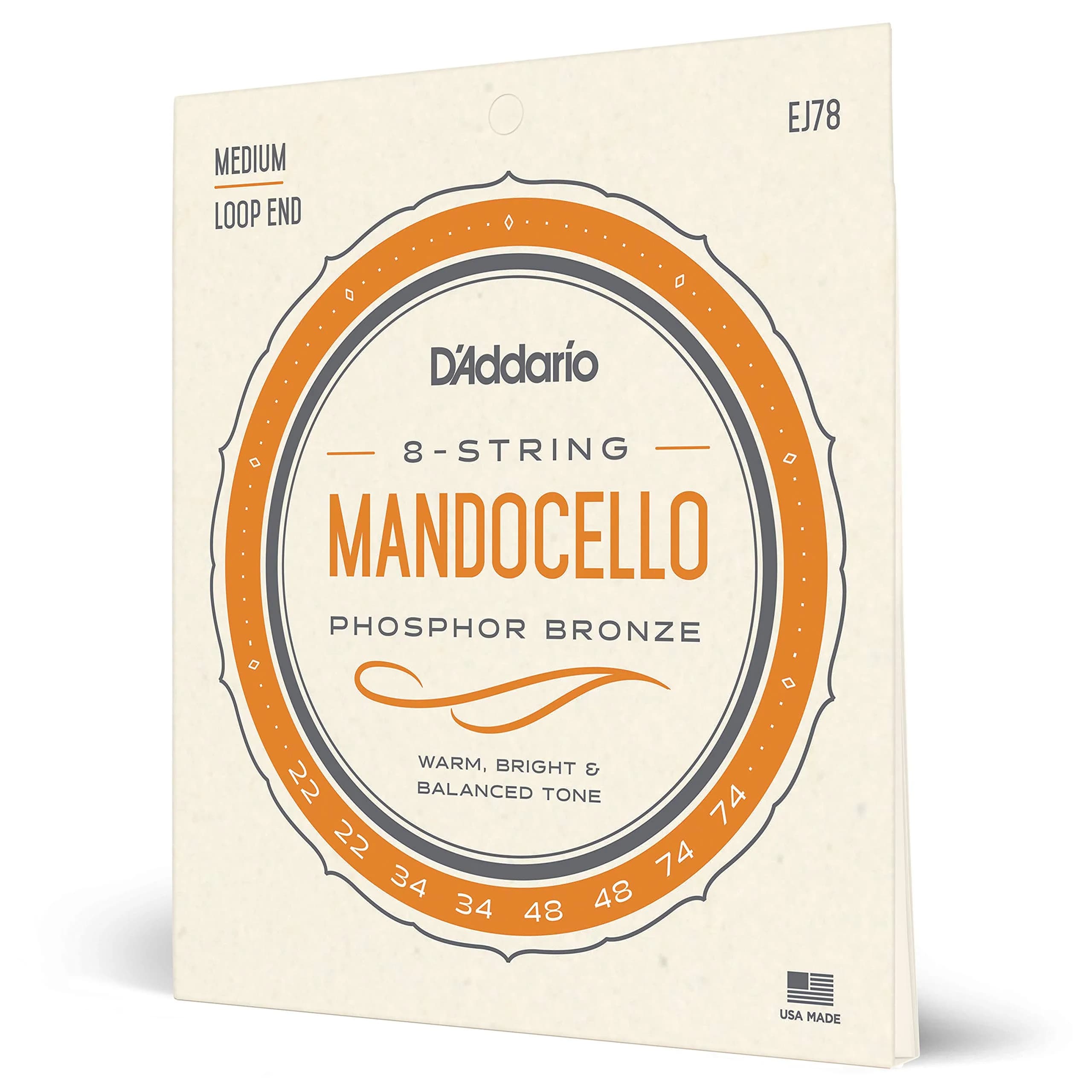 D'Addario EJ76 Phosphor Bronze Mandola Strings, Medium, 15-52 | Warm, Balanced Tone for Folk & Bluegrass — Mandocello Strings