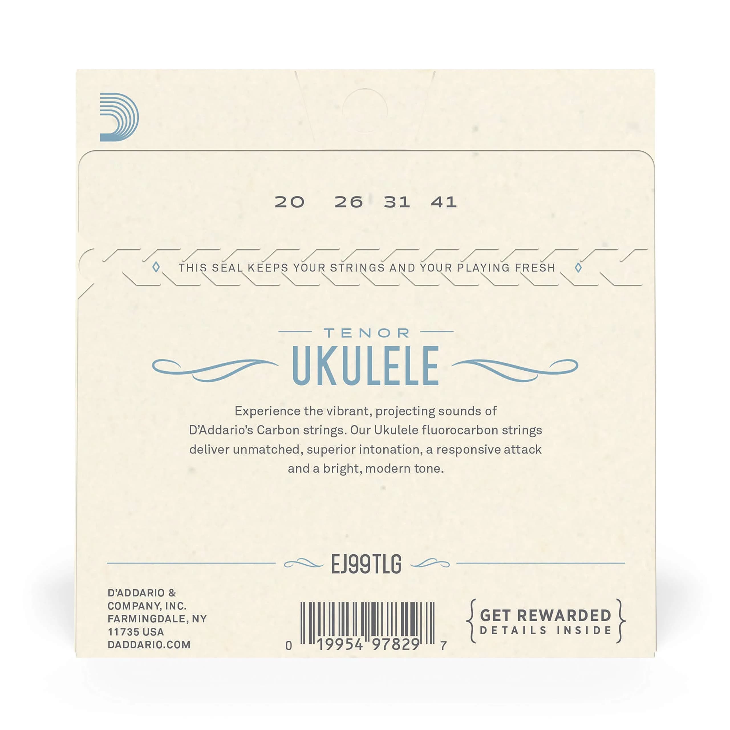 D'Addario Fluorocarbon Tenor Ukulele Strings EJ99TLG Low-G, 4-String Set | Bright Tone & Unsurpassed Intonation thumbnail 3
