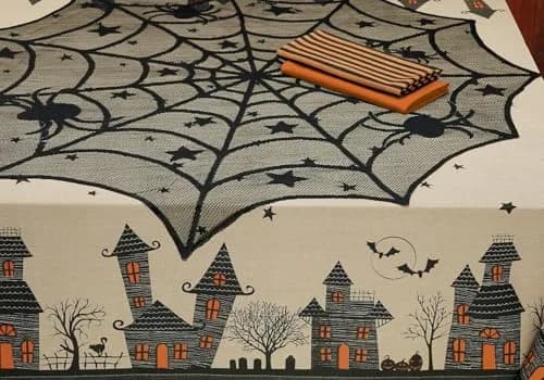 DII Black Lace Overlay Tablecloth 40" Round | Gothic Halloween Spider Web Decor thumbnail 2