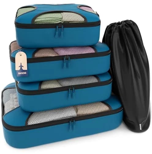 Shacke 5 Set Packing Cubes for Travel with Laundry Bag (Gentlemen's Blue) | Water-Resistant Nylon, 4 Deep Cubes, Laundry Separator thumbnail 1