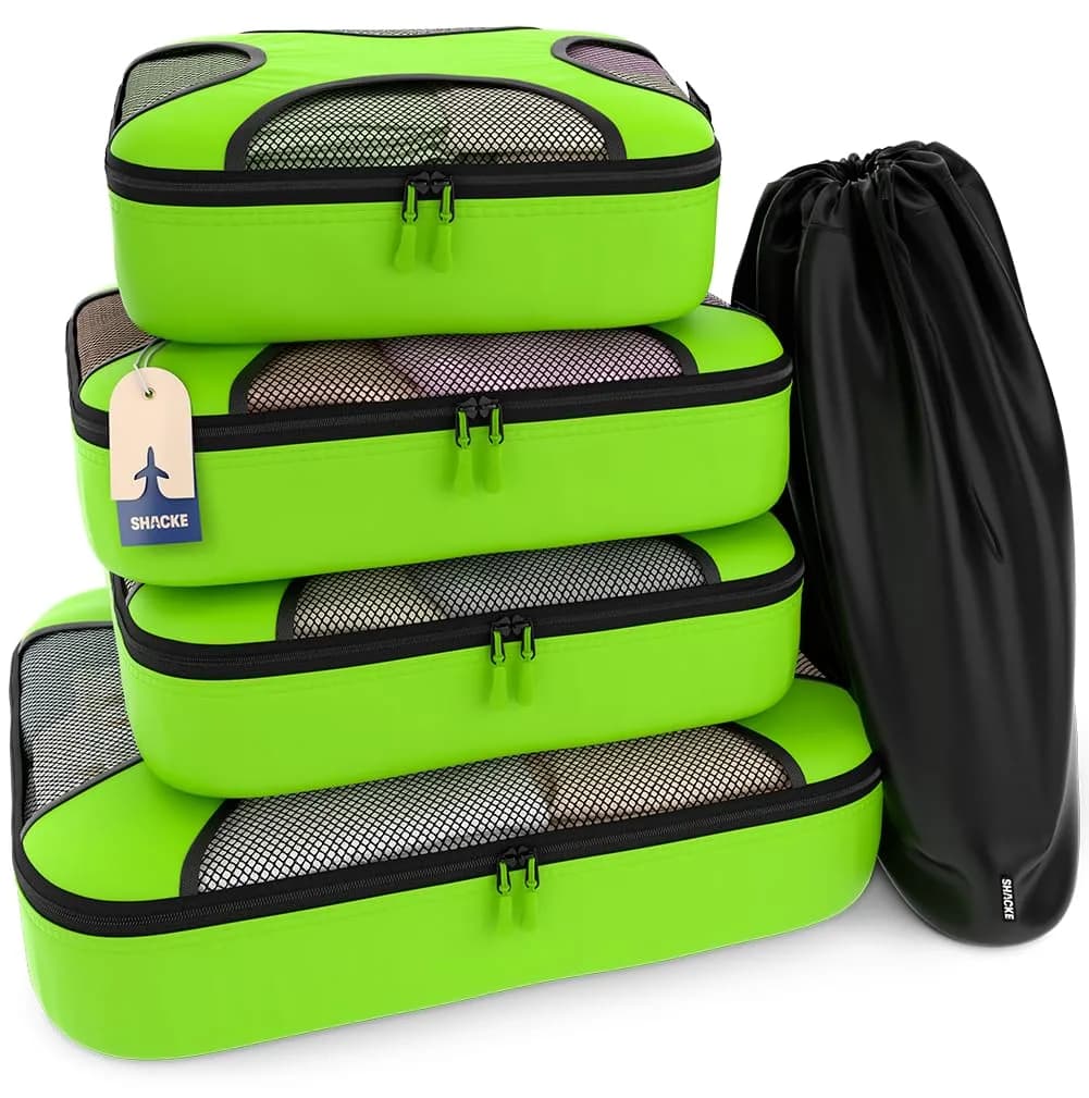 Shacke 5 Set Packing Cubes for Travel with Laundry Bag (Green Grass) | Space-Saving Luggage Organizer (70-120 chars)
