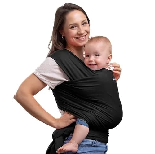 CuddleBug Baby Wrap Carrier, Soft Stretchy Newborn Sling, 7-35 lbs, Black | Hip-Healthy & Ergonomic thumbnail 1