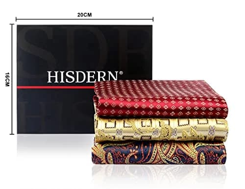 HISDERN Men's Floral Jacquard Woven Ascot Tie Set Navy Blue/Brown | 126cm (49.6") with Pocket Square thumbnail 7