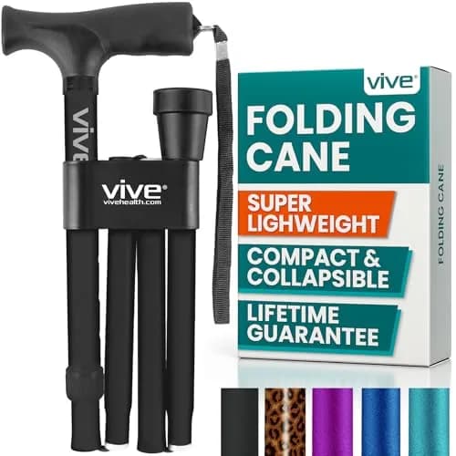 Vive Folding Cane - Adjustable 33"-37" | Lightweight Aluminum Mobility Aid with Ergonomic Grip & Non-Slip Tip thumbnail 1
