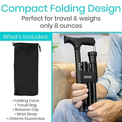 Vive Folding Cane - Adjustable 33"-37" | Lightweight Aluminum Mobility Aid with Ergonomic Grip & Non-Slip Tip thumbnail 2
