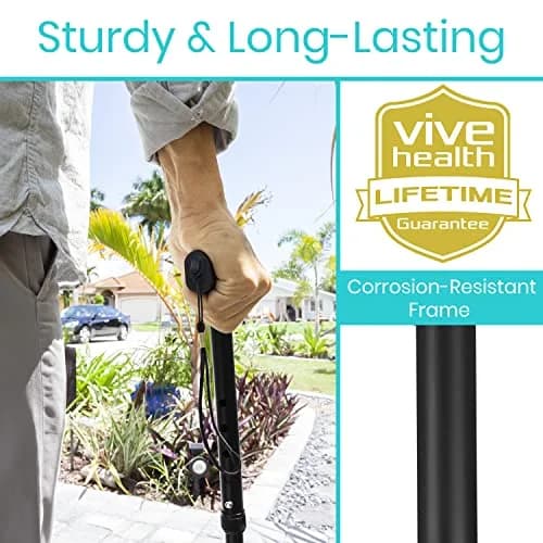 Vive Folding Cane - Adjustable 33"-37" | Lightweight Aluminum Mobility Aid with Ergonomic Grip & Non-Slip Tip thumbnail 3