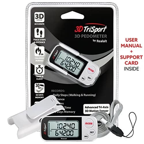 Realalt 3DTriSport 3D Pedometer White | Accurate Step Counter with 30-Day Memory, Distance in KM/Miles, Large Display thumbnail 7