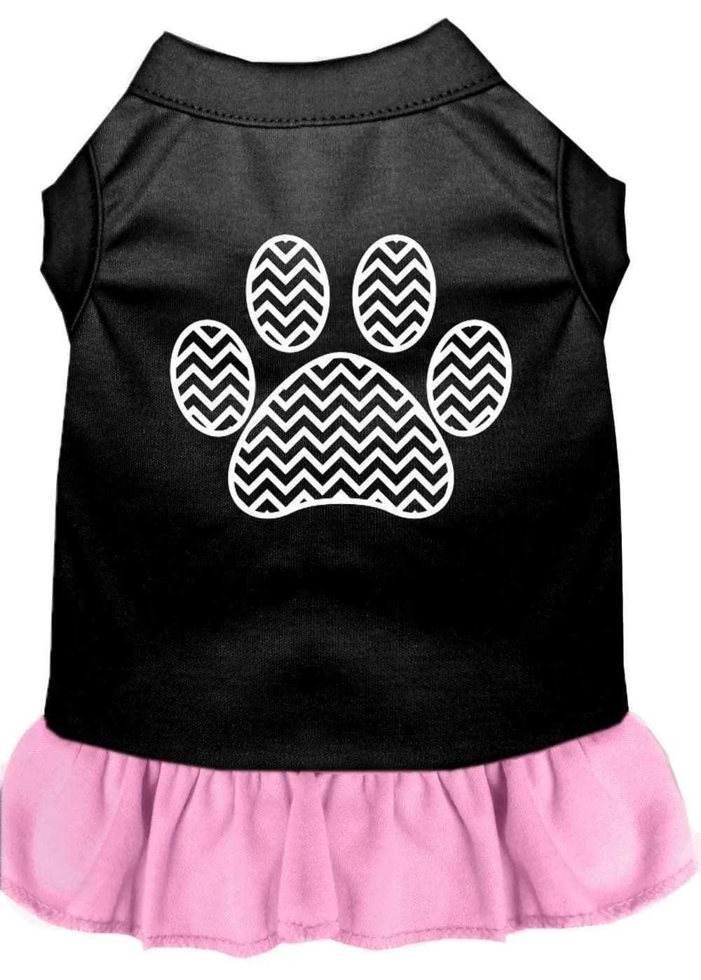 Mirage Pet Products 57-59 SMBKPK 10" Chevron Paw Screen Print Dress Black with Light Pink | Small - main product image