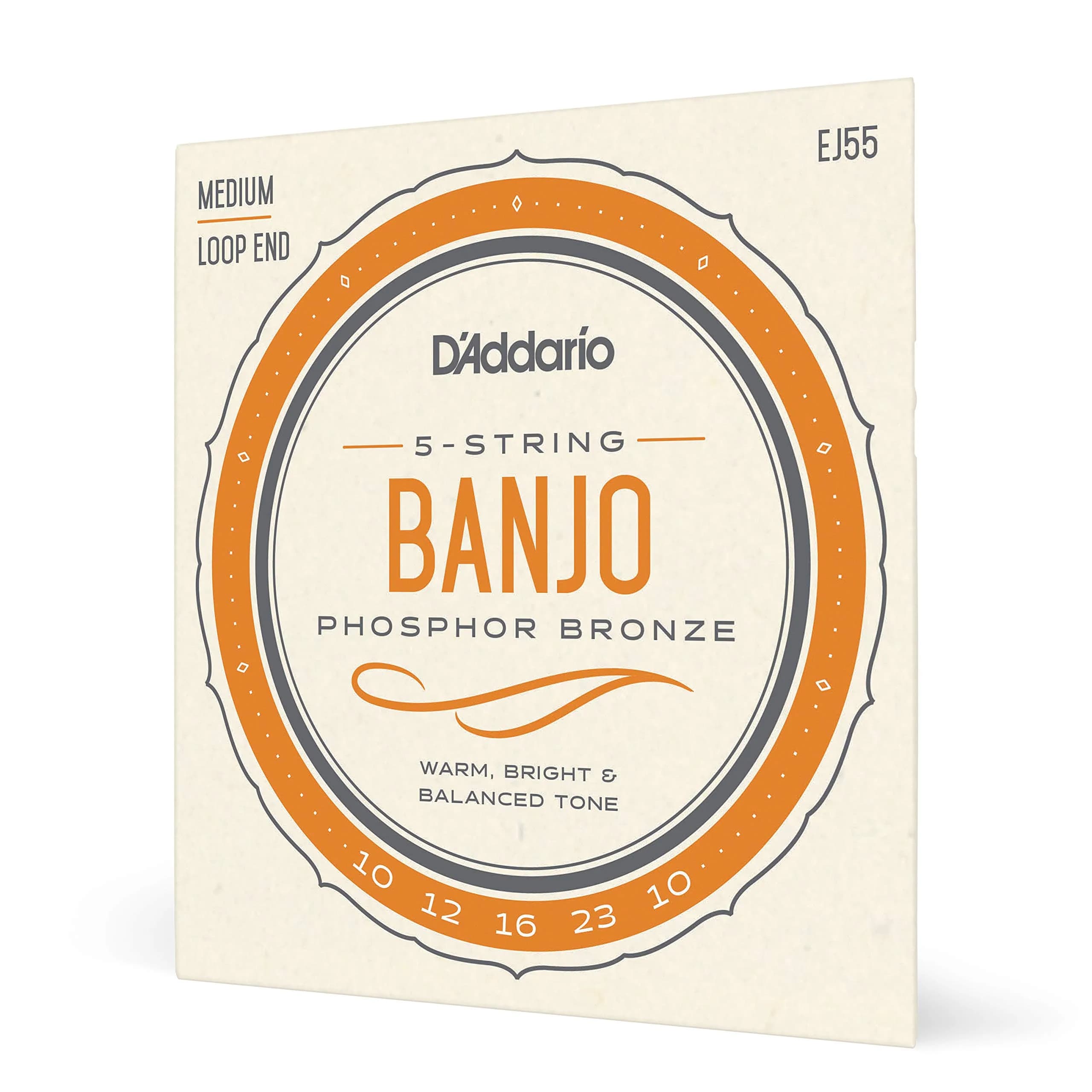 D'Addario EJ55 Tenor Banjo Strings, Phosphor Bronze, Medium Gauge 9-30, 5-String Set | Warm Tone