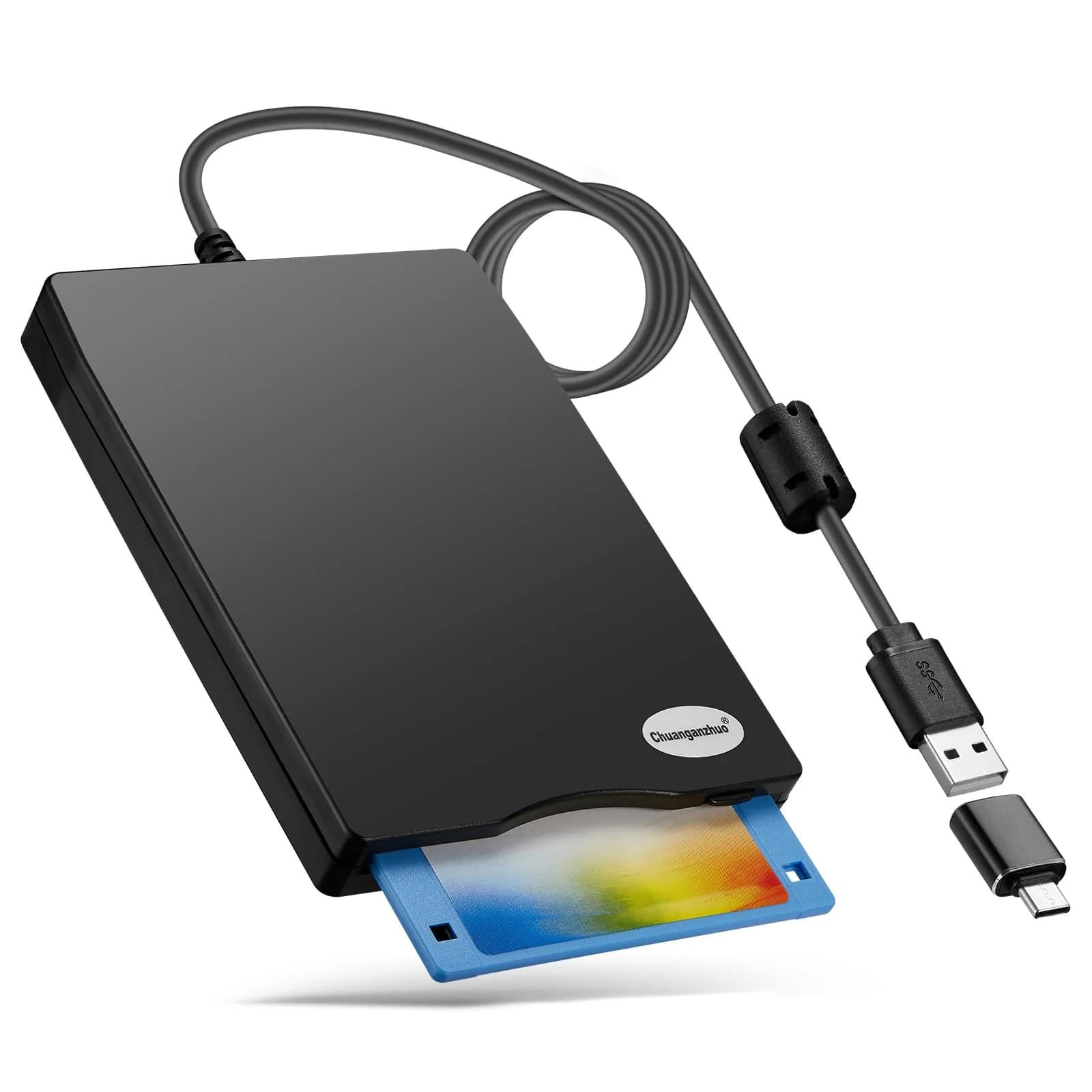 Chuanganzhuo 3.5 inch USB Floppy Disk Drive 1.44MB | Reads Old Floppy Disks on Windows PCs — Frosted Texture