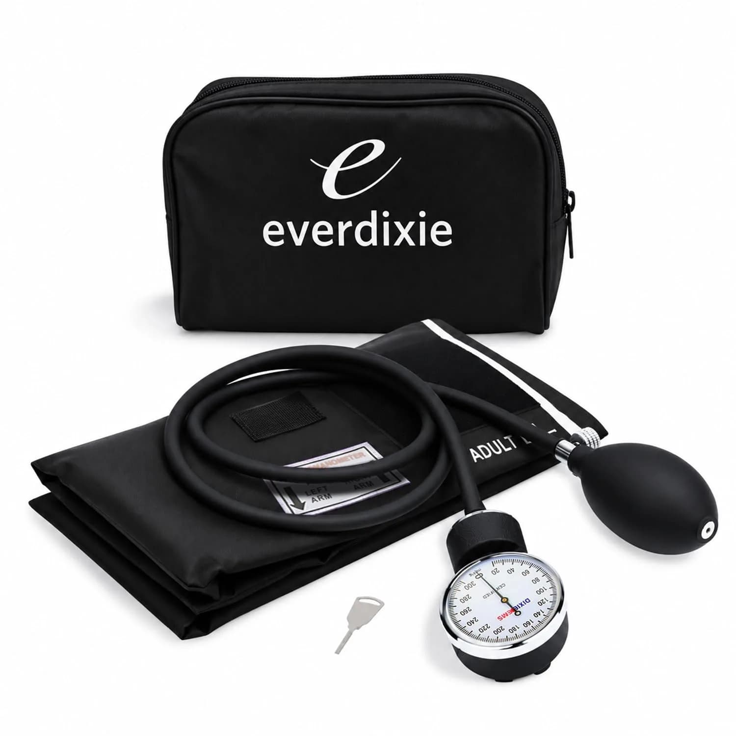 Dixie EMS Deluxe Aneroid Sphygmomanometer Blood Pressure Set with Adult Cuff, Carrying Case & Calibration Tool - Black | Professional Grade Manual BP Monitor - main product image