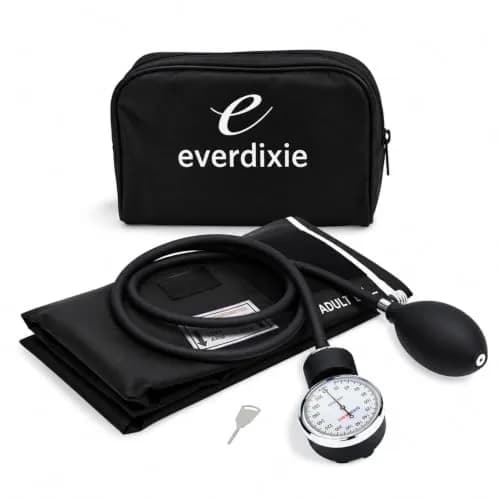Dixie EMS Deluxe Aneroid Sphygmomanometer Blood Pressure Set with Adult Cuff, Carrying Case & Calibration Tool - Black | Professional Grade Manual BP Monitor thumbnail 1