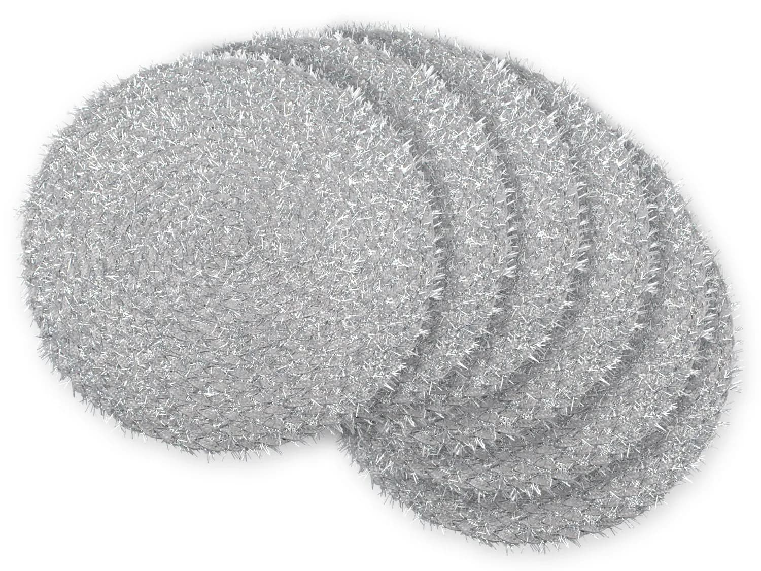 DII Classic Woven Tabletop Collection, Indoor/Outdoor Placemat Set, Round, 15" Diameter, Silver Tinsel - main product image