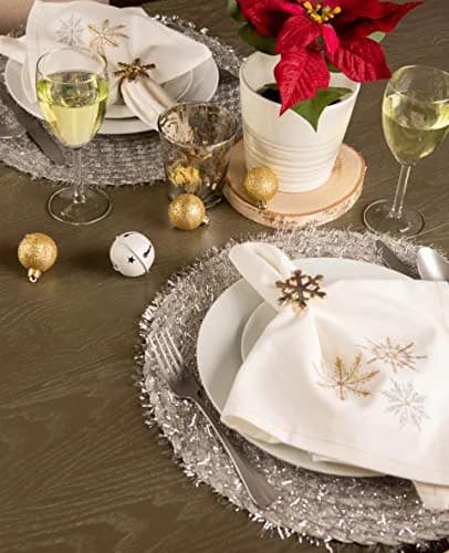 DII Classic Woven Tabletop Collection, Indoor/Outdoor Placemat Set, Round, 15" Diameter, Silver Tinsel thumbnail 5