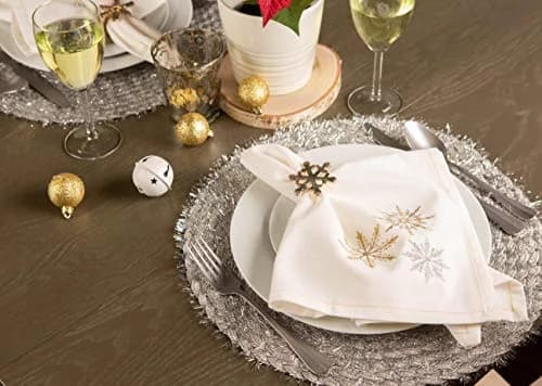 DII Classic Woven Tabletop Collection, Indoor/Outdoor Placemat Set, Round, 15" Diameter, Silver Tinsel thumbnail 6