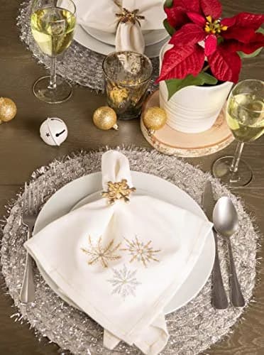 DII Classic Woven Tabletop Collection, Indoor/Outdoor Placemat Set, Round, 15" Diameter, Silver Tinsel thumbnail 8