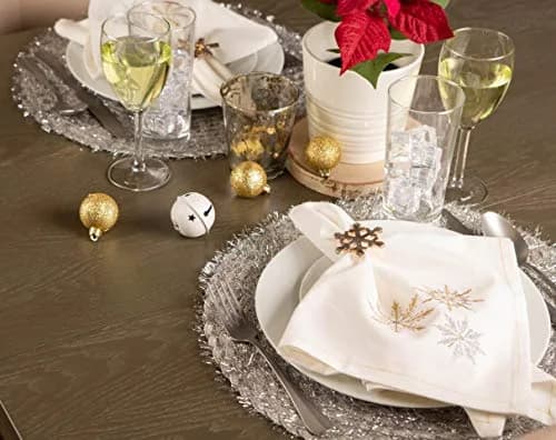 DII Classic Woven Tabletop Collection, Indoor/Outdoor Placemat Set, Round, 15" Diameter, Silver Tinsel thumbnail 9