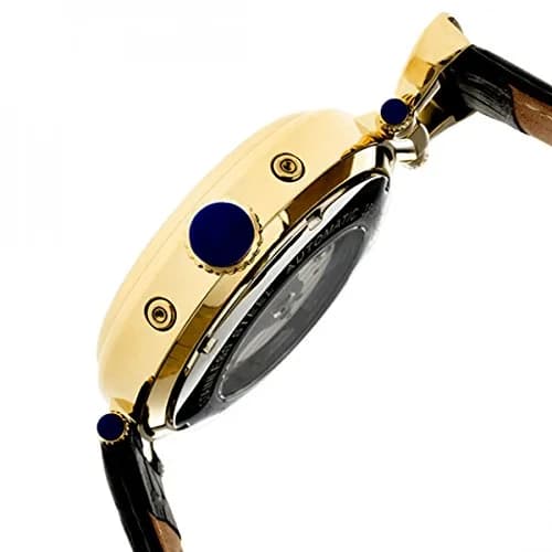 HERITOR Ganzi Automatic Watch for Men – 44mm Semi-Skeleton, 35-Jewel Movement, Sapphire Crystal, Leather Strap, Gold/Black thumbnail 3