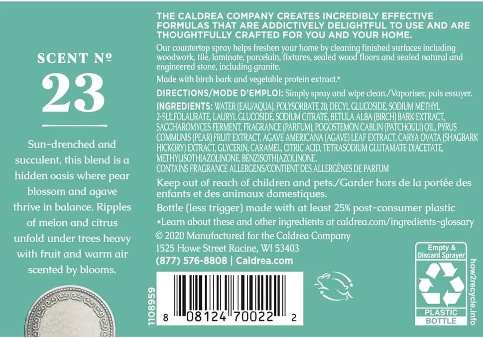 Caldrea Multi-Surface Countertop Spray Cleaner Pear Blossom Agave 473ml (16 Fl Oz) | Cleans All Finished Surfaces thumbnail 3
