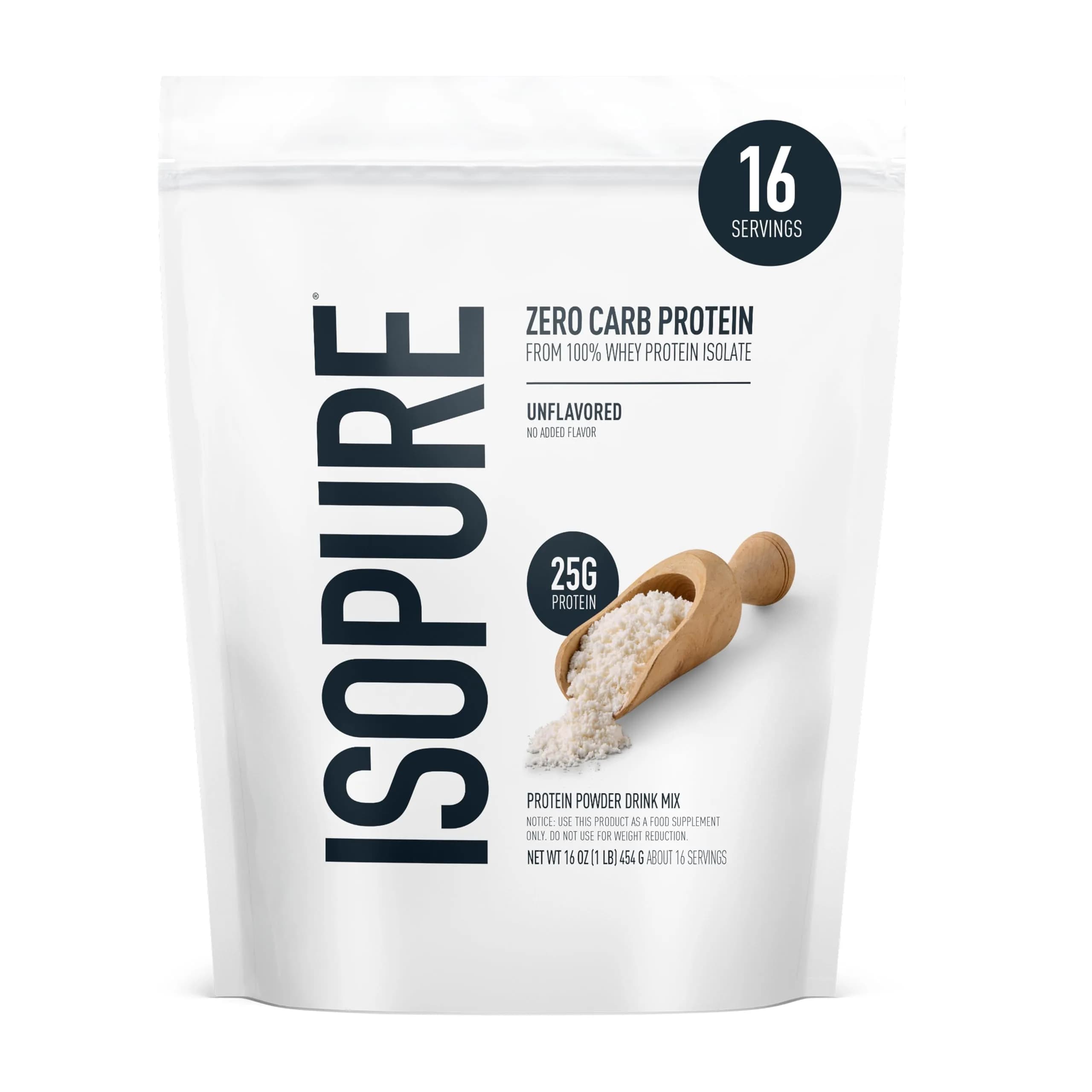 Isopure UNFLAVORED protein powder tub Whey isolate 16 servings