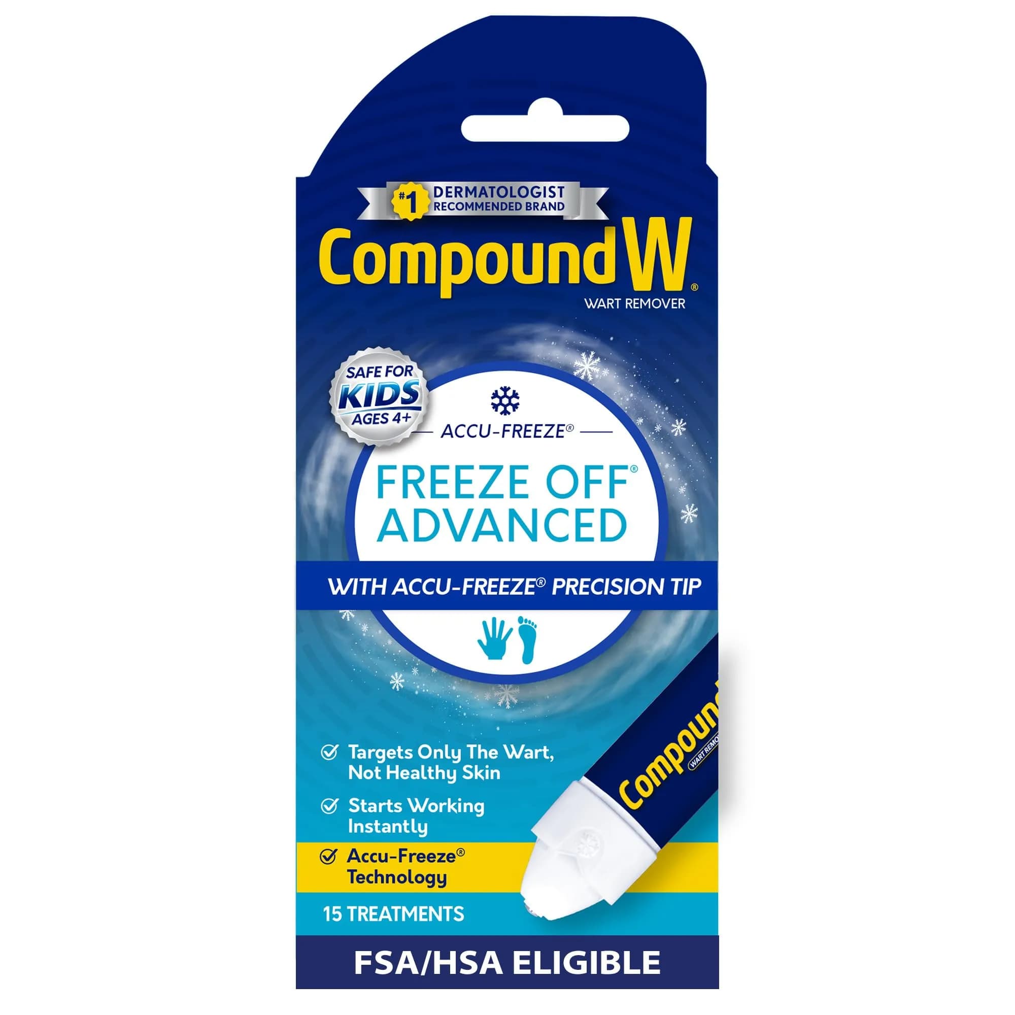 Compound W Freeze Off Advanced Wart Remover 15 Treatments | Cryotherapy for Warts, Precision Tip Applicator