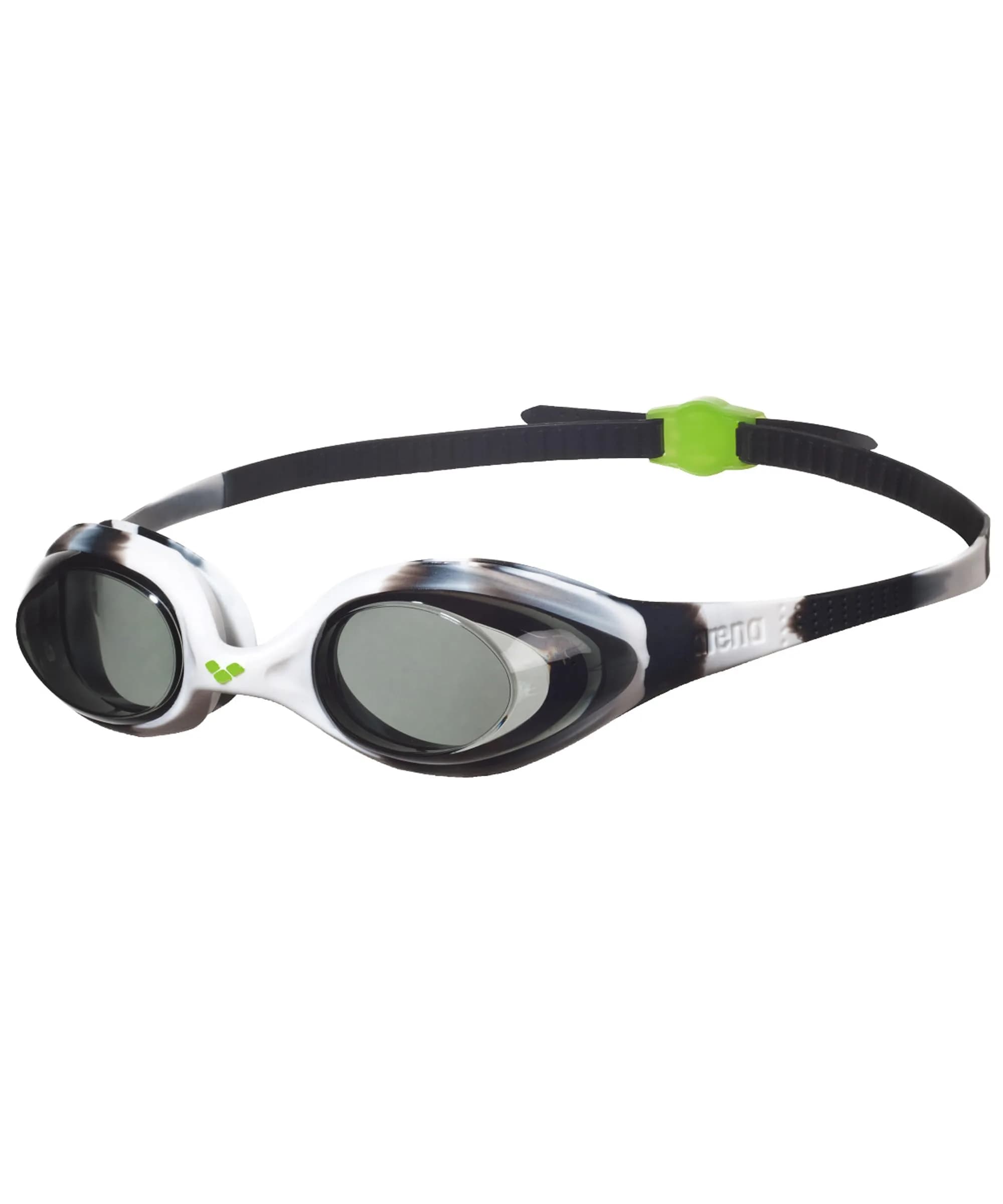 ARENA Unisex Youth Spider Junior Swim Goggles No Fog Non-Mirror Lens | Easy Adjust Strap, No Leak, Ages 6-12 — Black/White/Clear