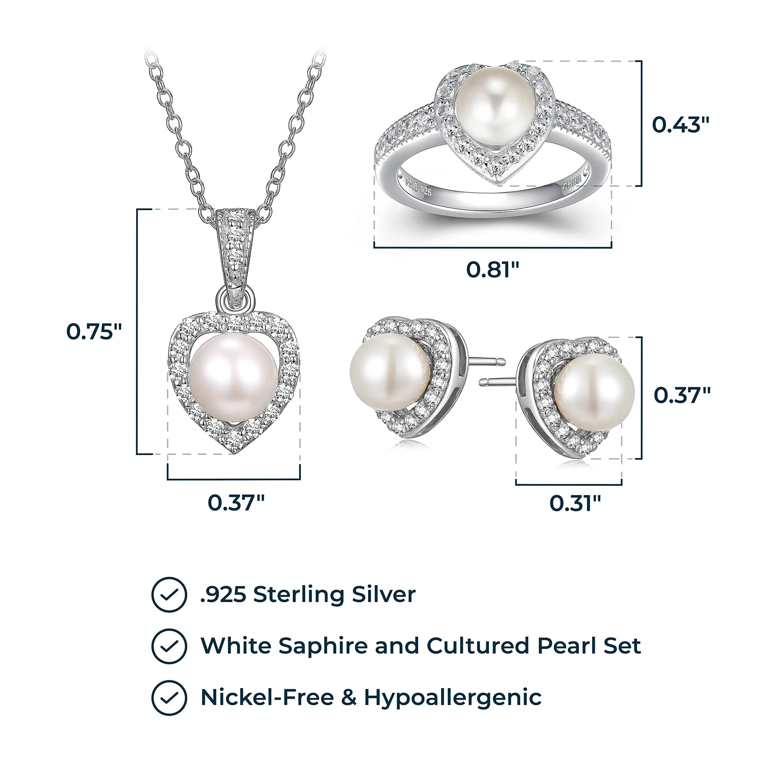MORGAN & PAIGE .925 Sterling Silver Rhodium Plated Pearl & Sapphire Jewelry Set | June Birthstone thumbnail 5