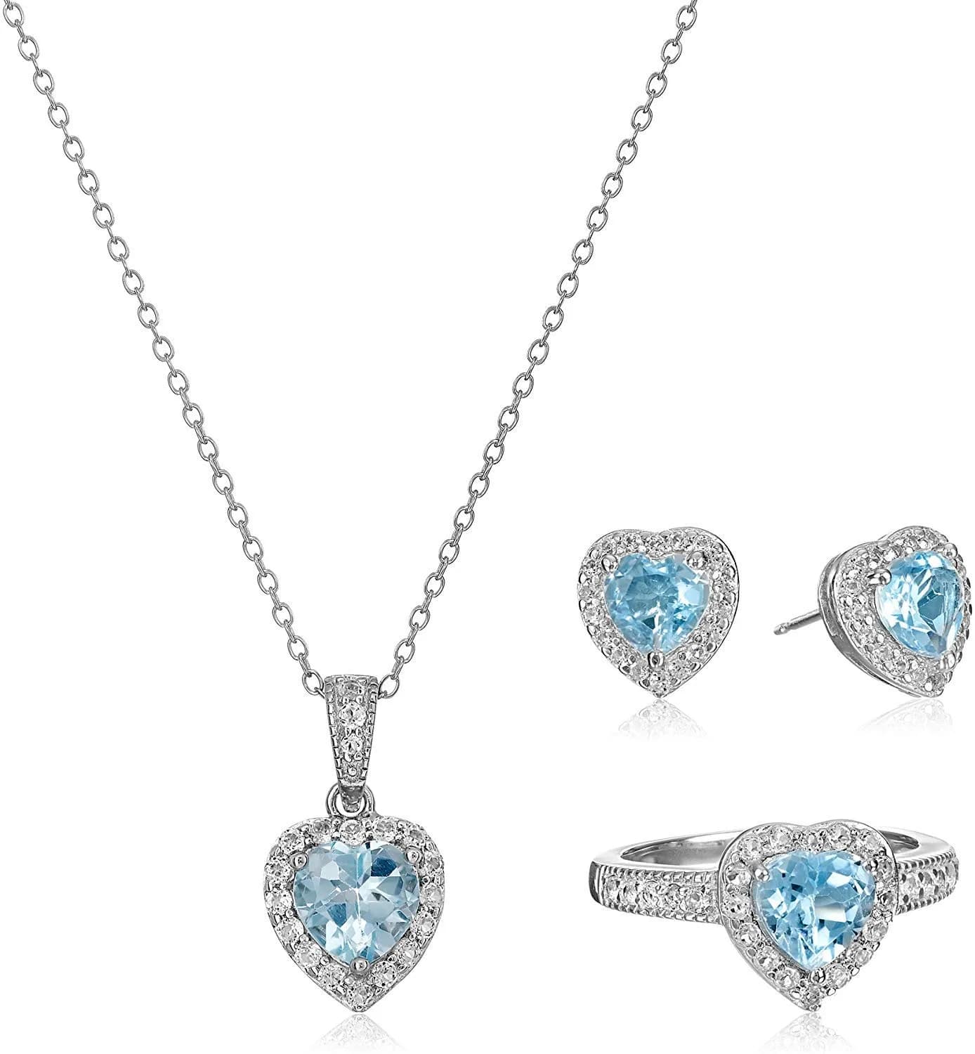 MORGAN & PAIGE .925 Sterling Silver Rhodium Plated Sky Blue Topaz Jewelry Set | December Birthstone - main product image