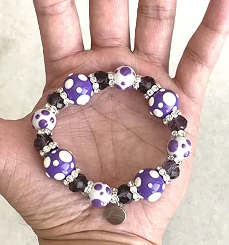 Linpeng Polka Dots Glass Beaded Stretch Bracelet | Vibrant Handmade Gift for Her thumbnail 3