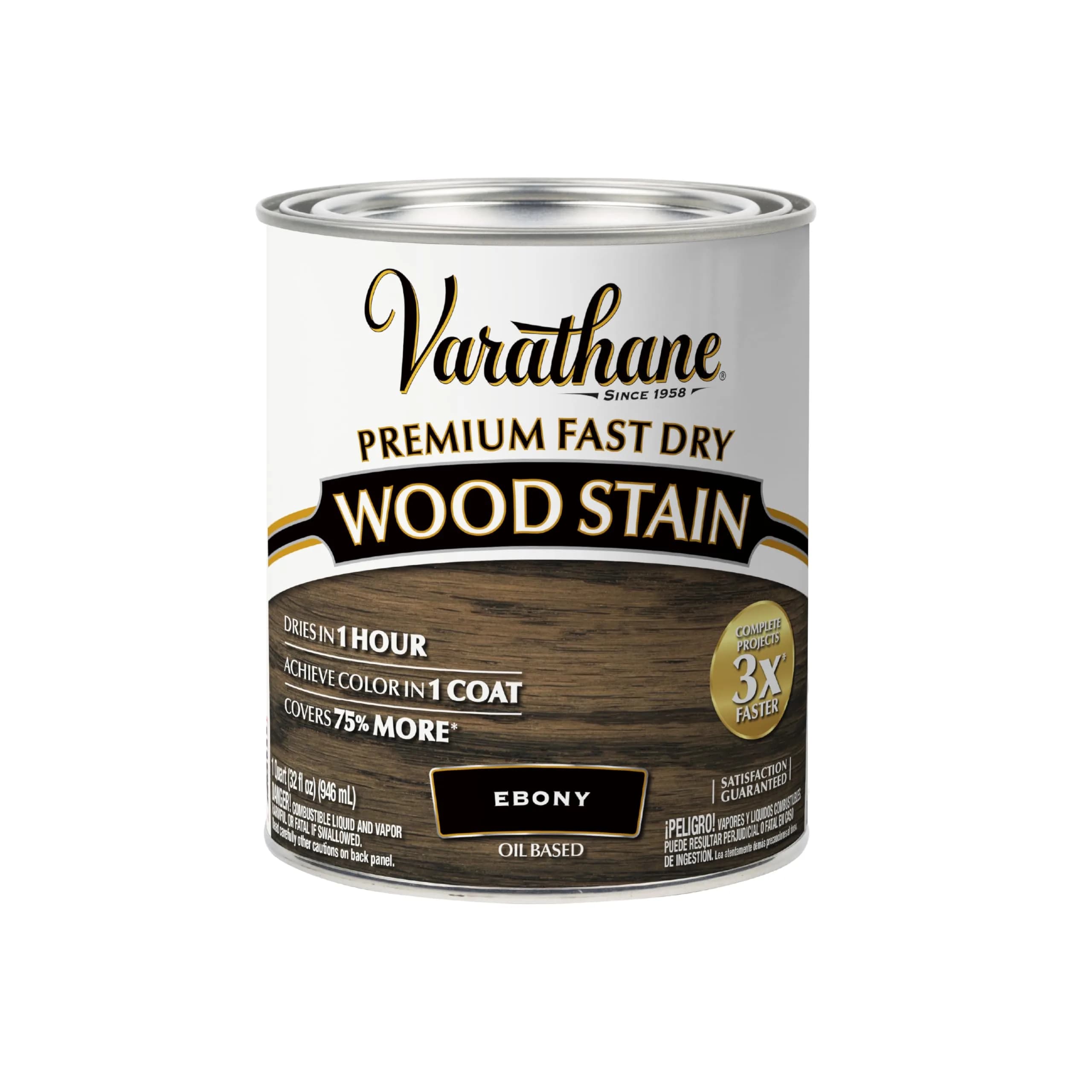 Varathane Premium Fast Dry Ebony Wood Stain 236ml (8 Fl Oz) | One Coat Interior Wood Finish — Ebony