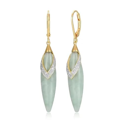 Morgan & Paige Silver 18k Yellow Gold Plated Green Jade Leaf Earrings | Elegant Drop & Dangle Jewelry thumbnail 1