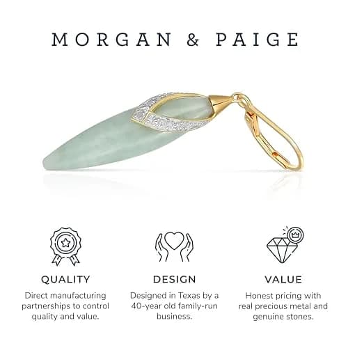 Morgan & Paige Silver 18k Yellow Gold Plated Green Jade Leaf Earrings | Elegant Drop & Dangle Jewelry thumbnail 6